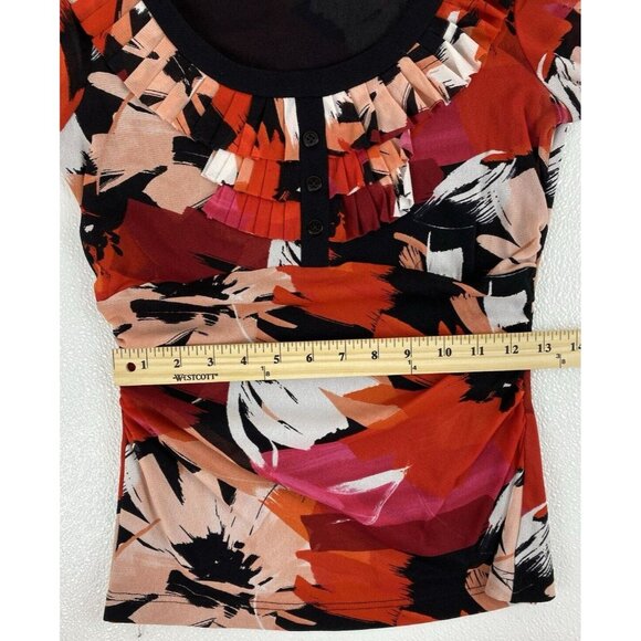 Kay Unger Y2K Medium Cinched Ruched Waist Multicolor Abstract Print Ruffled Top - Picture 10 of 15
